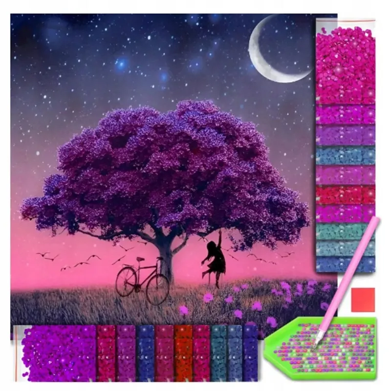 Haft Diamentowy 5D Magia Natury Drzewo Noc - Mozaika Diamond Painting 30x30cm