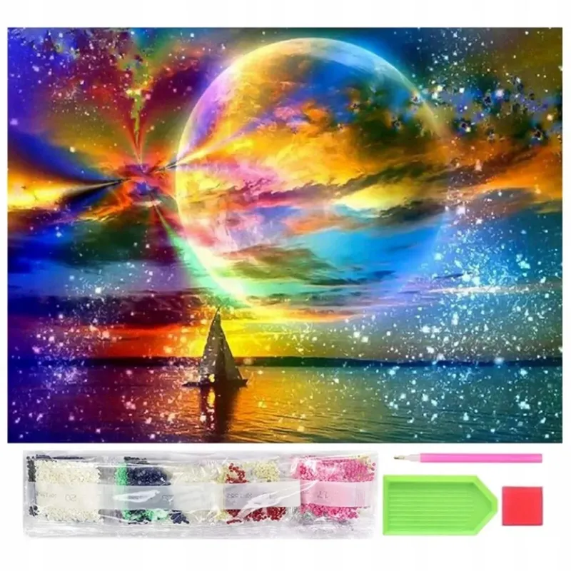 Haft Diamentowy 5D Księżyc i Niebo - Mozaika Diamond Painting 30x40cm