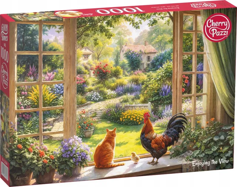 Puzzle 1000 elementów CherryPazzi Enjoying the View Kogut Kot Wieś