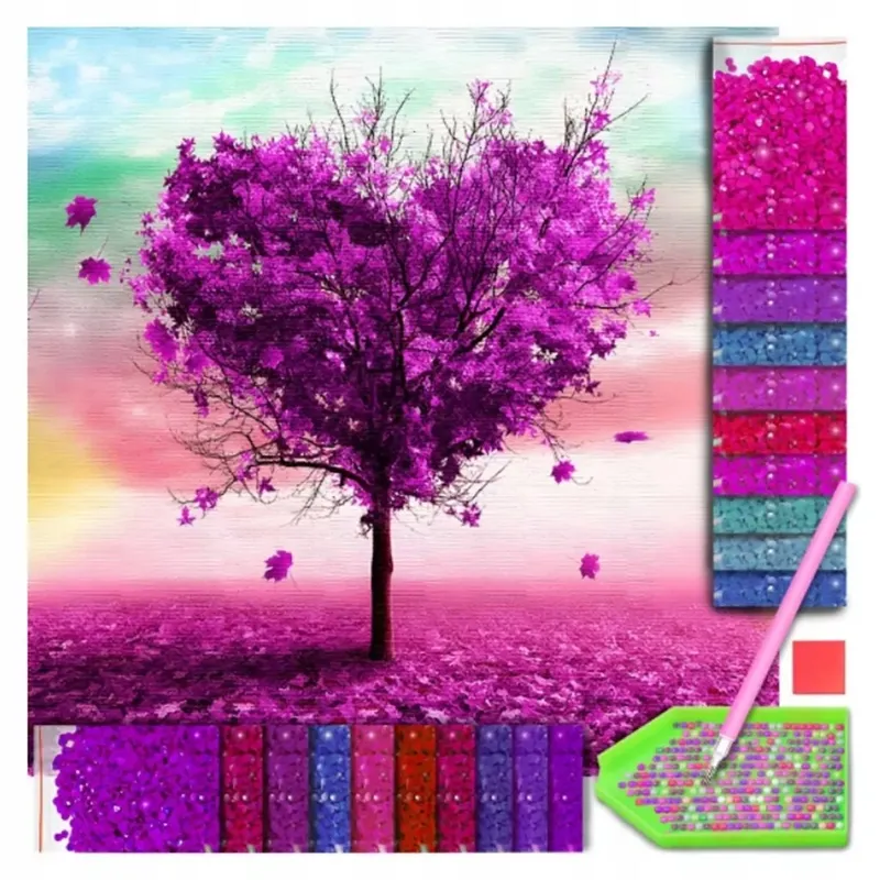 Haft Diamentowy 5D Drzewo Serce - Mozaika Diamond Painting 30x30cm
