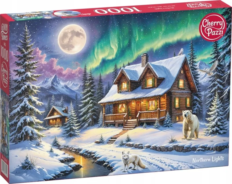 Puzzle 1000 elementów Cherry Pazzi Northern Lights Zorza Polarna Niedźwiedź
