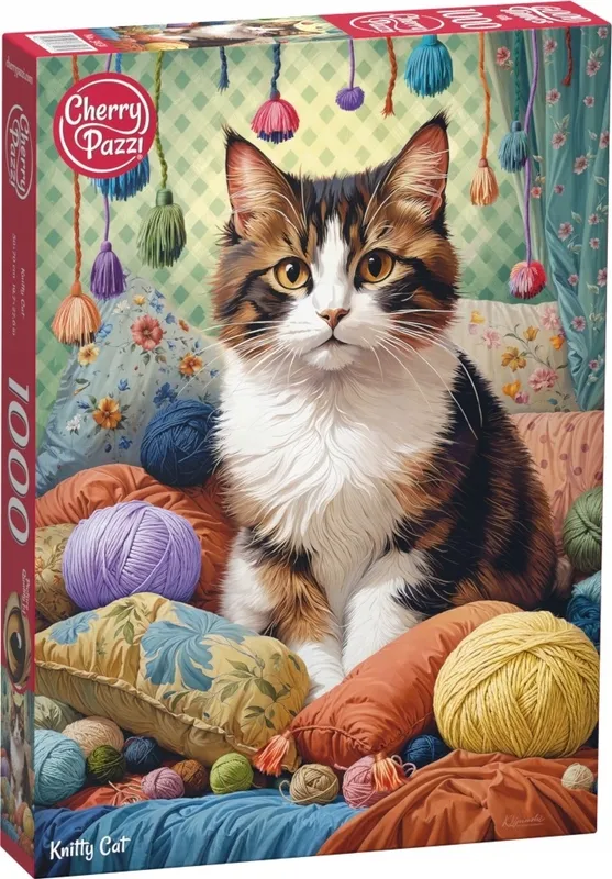 Puzzle 1000 elementów CherryPazzi Knitty Cat Kot w Wełnie