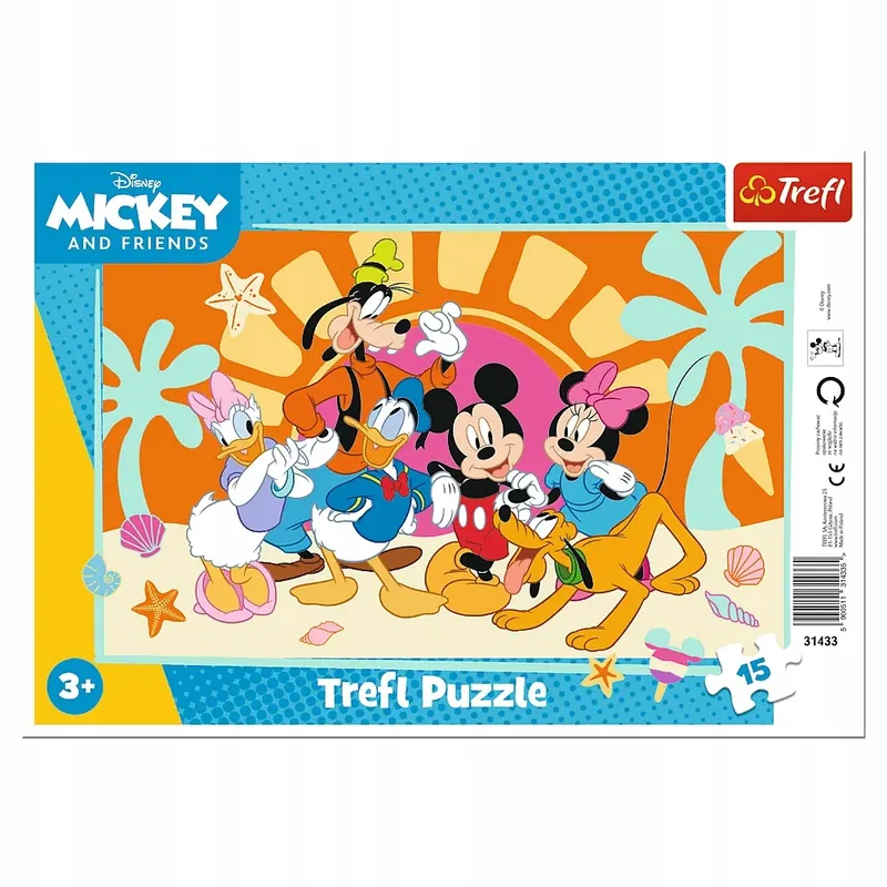 Puzzle ramkowe 15 elementów ciekawski miki trefl myszka mickey donald plaża
