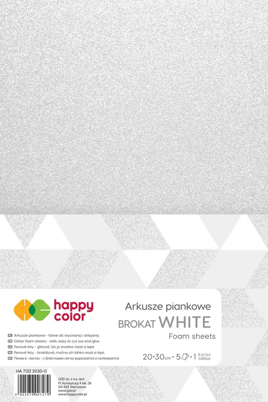 Arkusze piankowe brokatowe Happy Color A4 białe 5 ark.