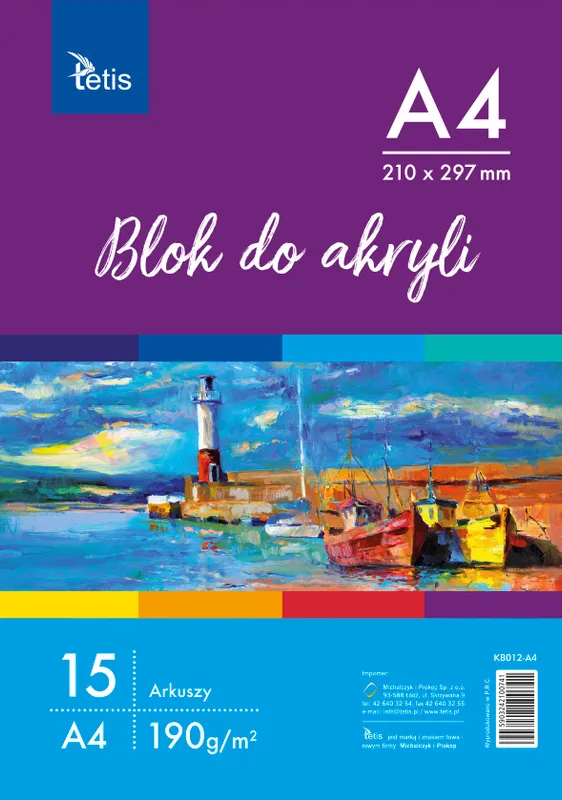 Blok A4 do akryli 190 g/m2 Tetis, 15 arkuszy, artykuły plastyczne