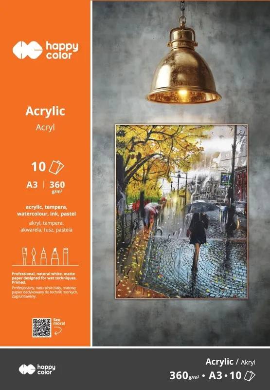 Blok do akrylu Art. A3 360g 10ark. Happy Color, papier bezkwasowy