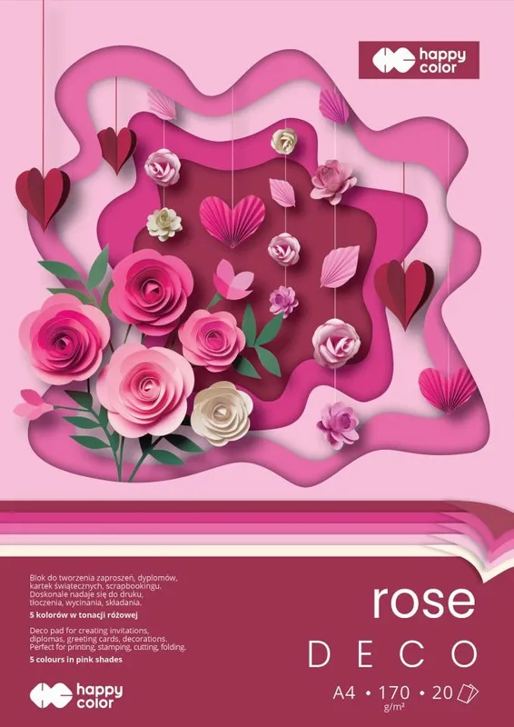 Blok Hobby Deco Rose A4 170g. 20ark. 5 kolorów Happy Color