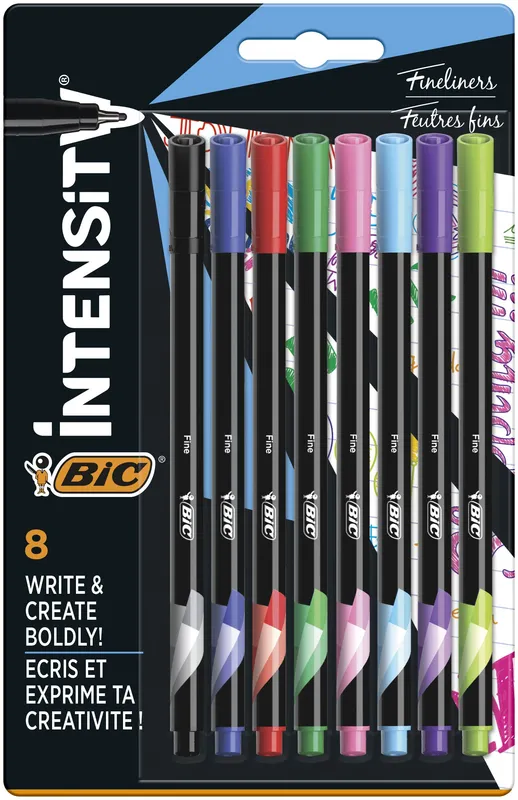 Cienkopisy BIC Intensity Fine AST+FUN, mix 8 kolorów