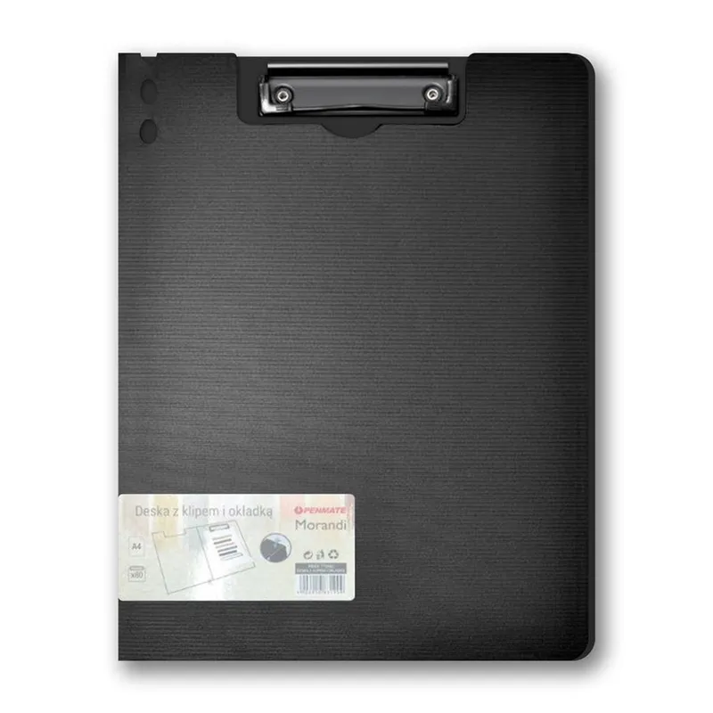 Deska A4 z klipem i okładką PENMATE Morandi czarna, segregator biurowy
