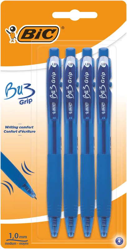 Długopis BIC BU3 Grip niebieski, 4 szt.