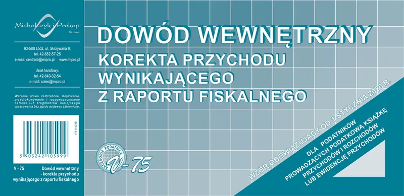 Dowód wewnętrzny korekta przychodu fiskalnego