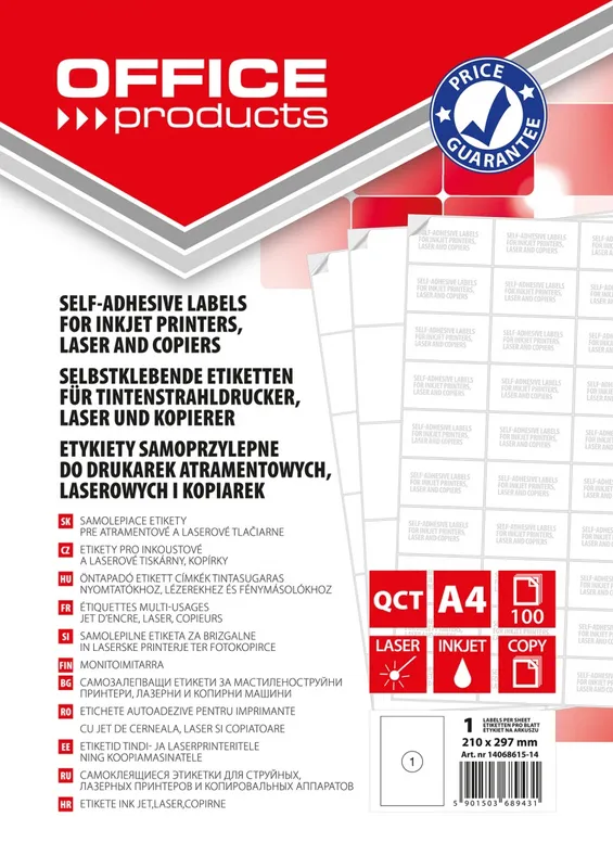Etykiety Office Products 210x297mm białe 100 ark.