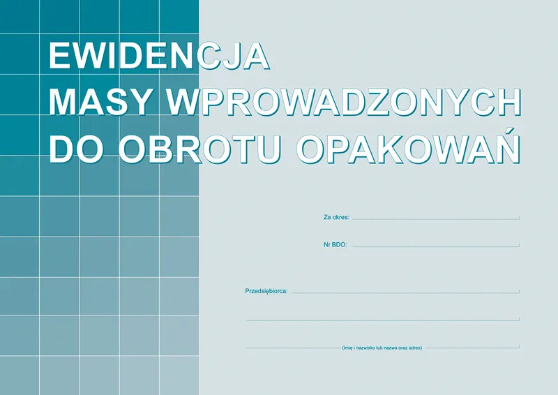 Ewidencja masy wprowadzonych do obrotu opakowań, format A4