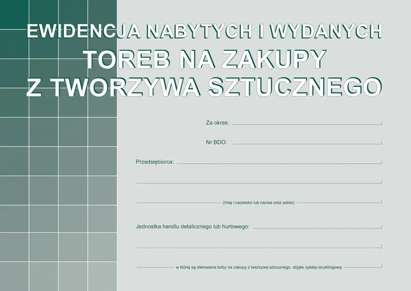Ewidencja nabytych i wydanych toreb na zakupy, format A5