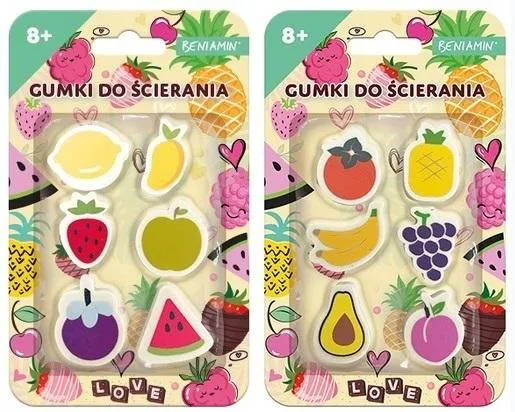 Gumki do ścierania Owoce 6 szt. mix