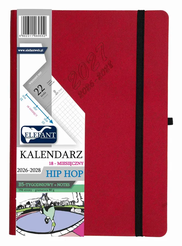 Kalendarz 2026/2028 Hip Hop B5 tygodniowy czerwony
