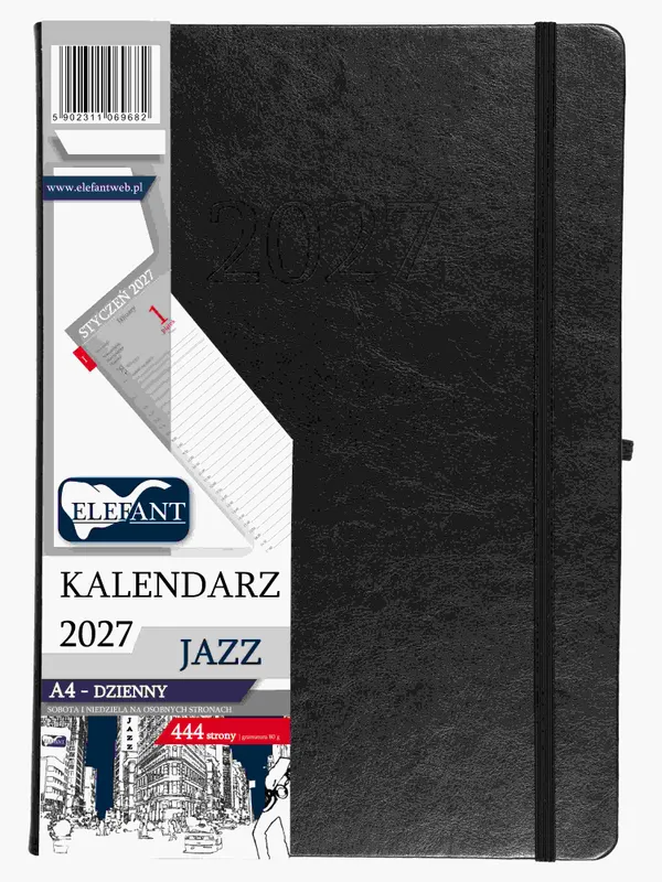 Kalendarz książkowy 2027 Jazz A4 dzienny czarny