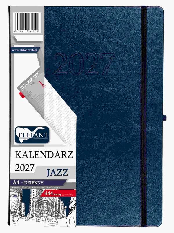 Kalendarz książkowy 2027 Jazz A4 dzienny granatowy