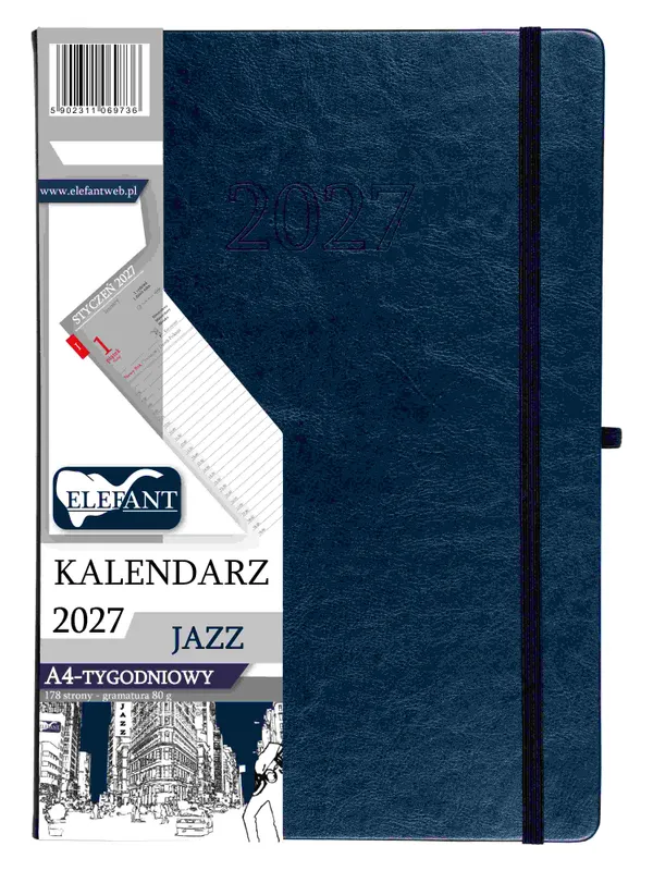 Kalendarz książkowy 2027 Jazz A4 tygodniowy granatowy