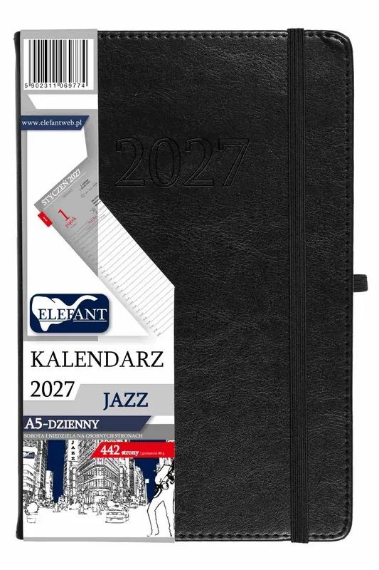 Kalendarz książkowy 2027 Jazz A5 dzienny, czarny