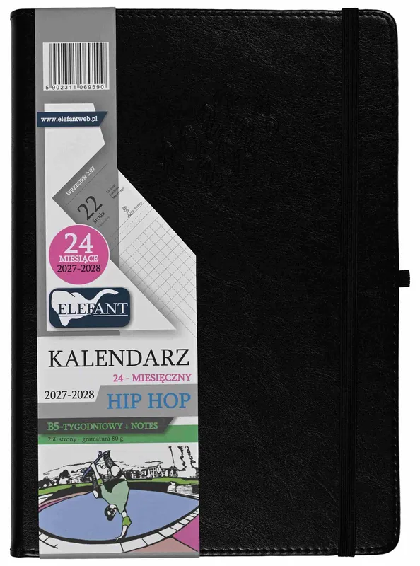 Kalendarz książkowy Hip Hop B5 2027/2028 tygodniowy czarny