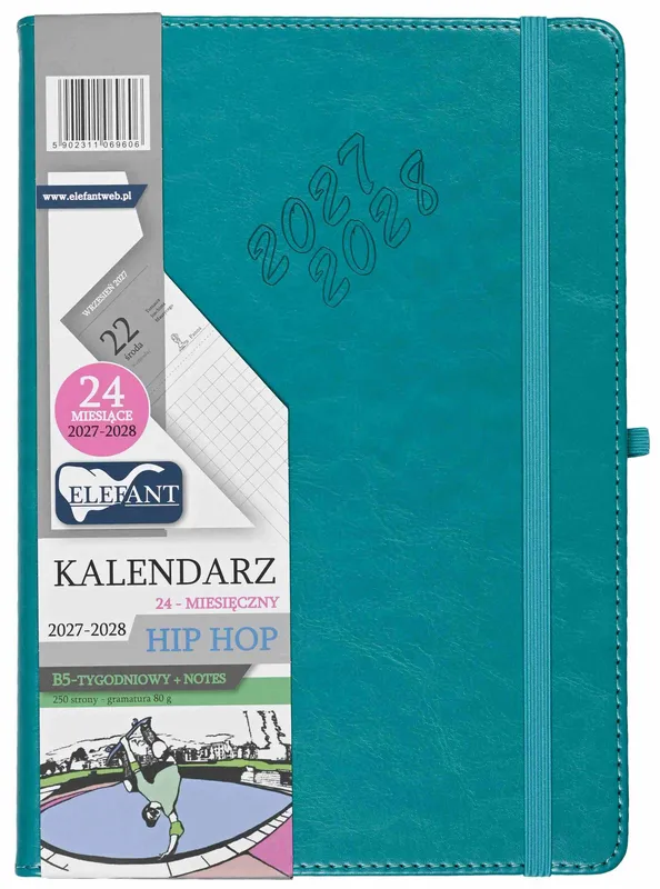 Kalendarz książkowy Hip Hop B5 2027/2028 tygodniowy turkusowy