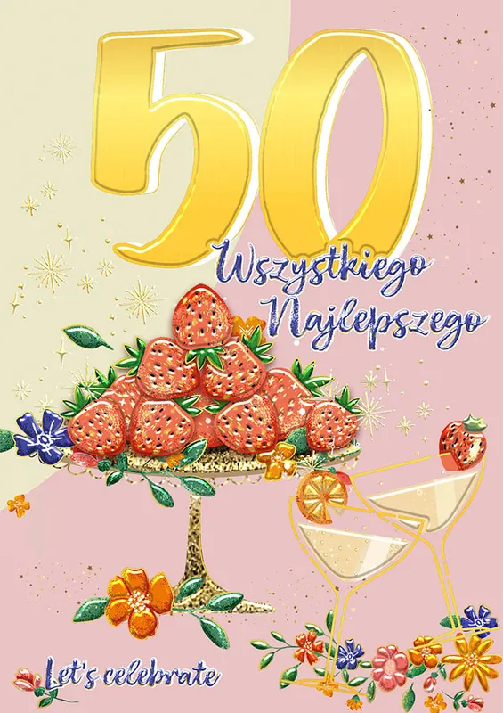 Karnet A5 50-urodziny Patera z truskawkami