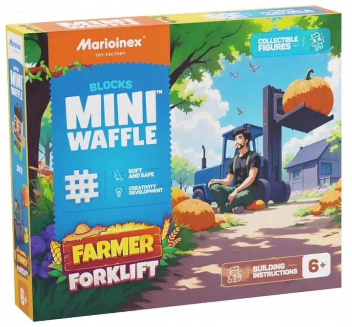 Klocki konstrukcyjne Waffle Mini Farmer Wózek widłowy Marioinex