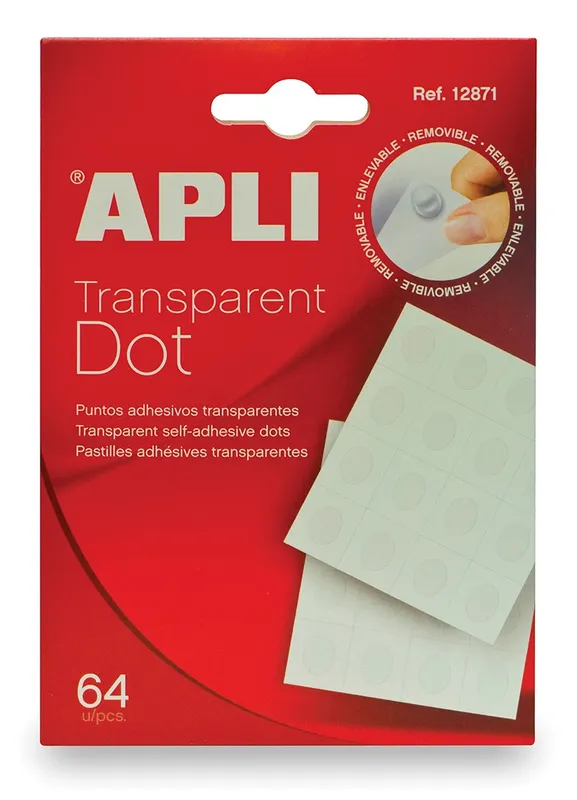 Kółka mocujące transparentne APLI typu "dot" usuwalne 64 sztuk