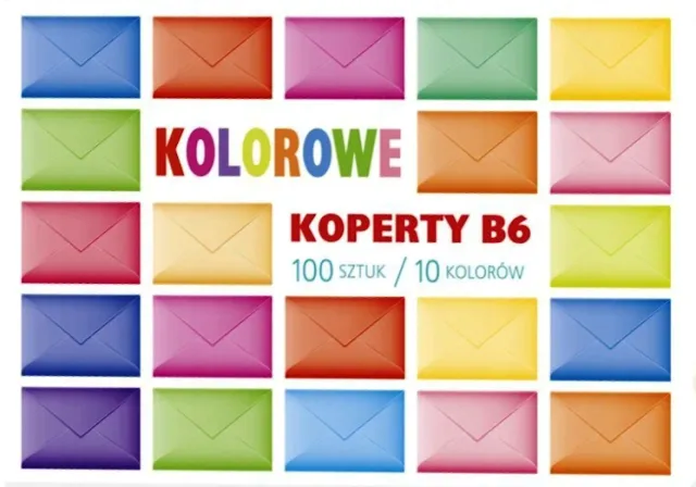 Koperty kolorowe KB6 176x125 mm 100 szt., mix kolorów, POL-MAK