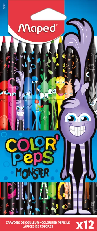 Kredki ołówkowe trójkątne Colorpeps Monster Maped w czarnej obudowie 12 kolorów