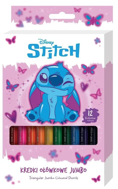 Kredki ołówkowe trójkątne Jumbo Stitch pink 12 kolorów