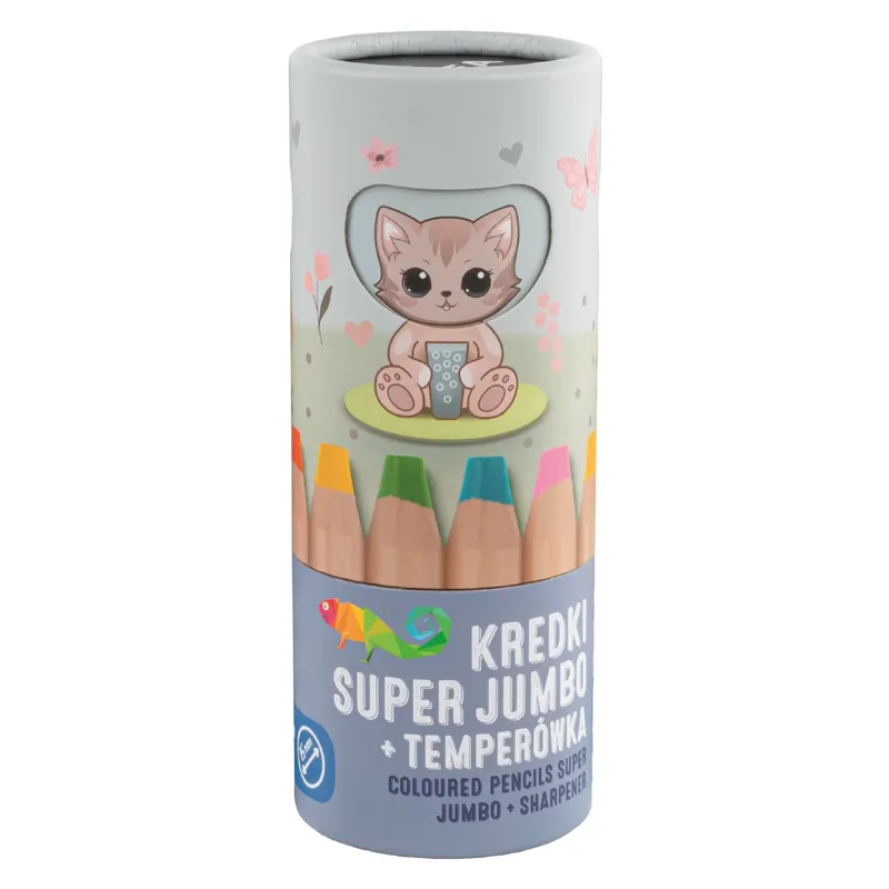 Kredki super jumbo 8 kolorów +temperówka Kidea