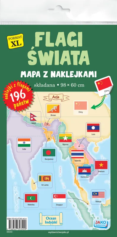 Mapa Flagi Świata z naklejkami, edukacyjny plakat JAKO