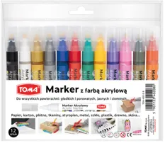 Marker akrylowy 12 kolorów TOMA, do decoupage i prac plastycznych