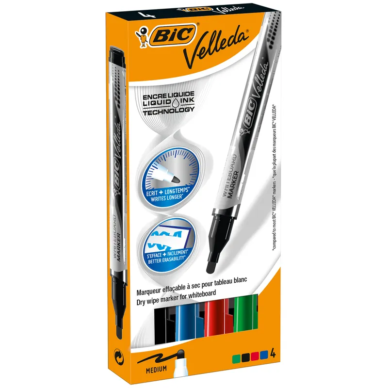 Markery suchościeralne BIC Velleda Liquid Ink Pocket, 4 szt.