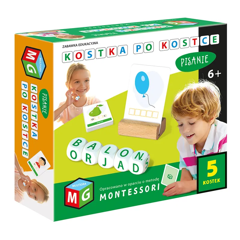 Montessori zabawka edukacyjna kostka po kostce pisanie 5 kostek