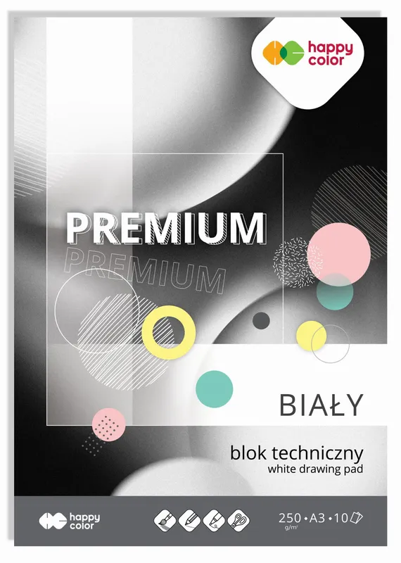 Blok techniczny biały A3 Premium 250g Happy Color, 10 szt.
