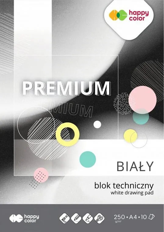 Blok techniczny biały A4 Premium 250g Happy Color, 20 szt.