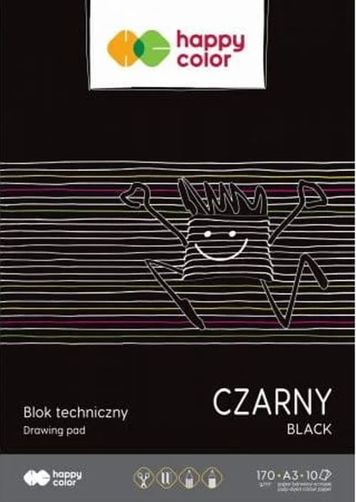 Blok techniczny czarny A3 170g Happy Color, 10 szt.