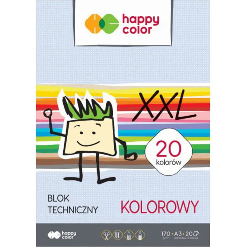 Blok techniczny kolorowy A3 170g, 20 arkuszy, Happy Color