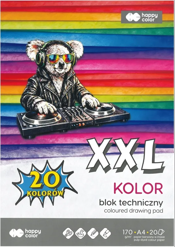 Blok techniczny kolorowy A4 170g, 20 arkuszy, Happy Color