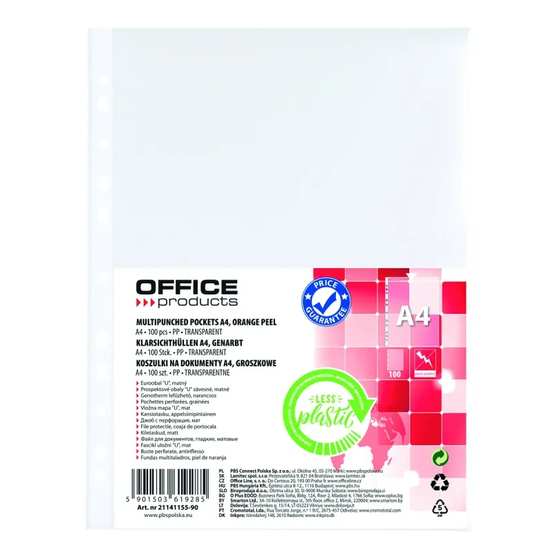 Koszulki na dokumenty A4 groszkowe Office Products, 100 szt.