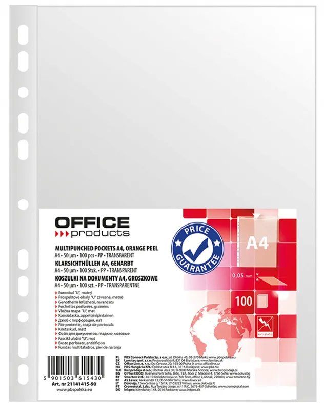 Koszulki A4 Office Products PP groszkowe 50mikr. 100 szt.