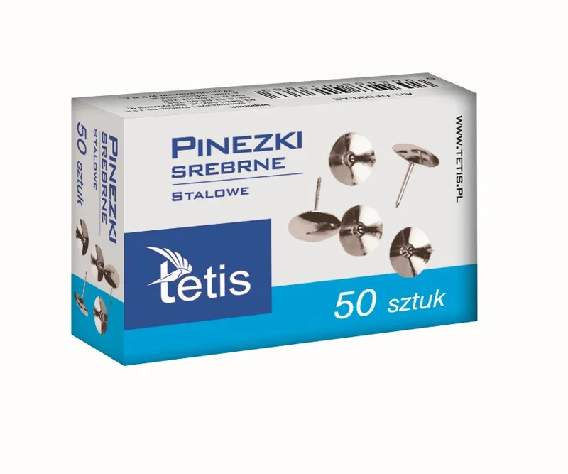 Paczka Pinezki srebrne 50 szt, Tetis, 10 sztuk w opakowaniu
