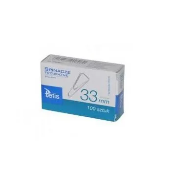 Spinacze biurowe trójkątne 33 mm, paczka 10 sztuk, Tetis