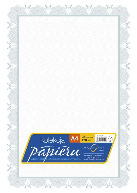 Papier ozdobny Certyfikat Dyplom 170g/m2, 25 sztuk, Michalczyk i Prokop