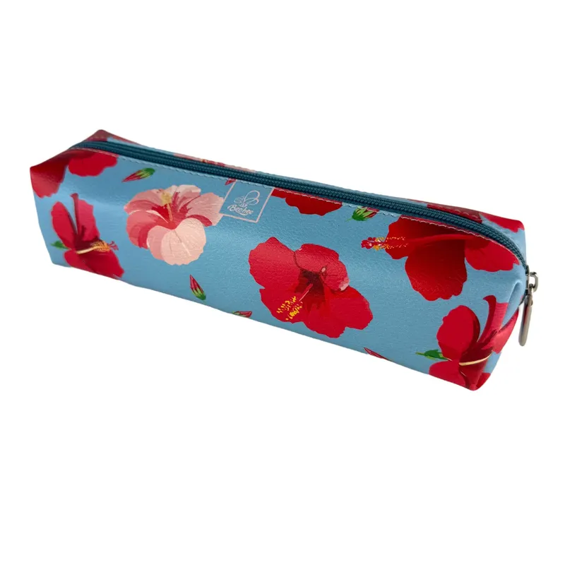 Piórnik szkolny Hibiskusy W Jeansie, kostka prostokątna