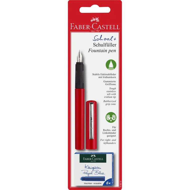Pióro wieczne Faber-Castell szkolne czerwone + 6 naboi
