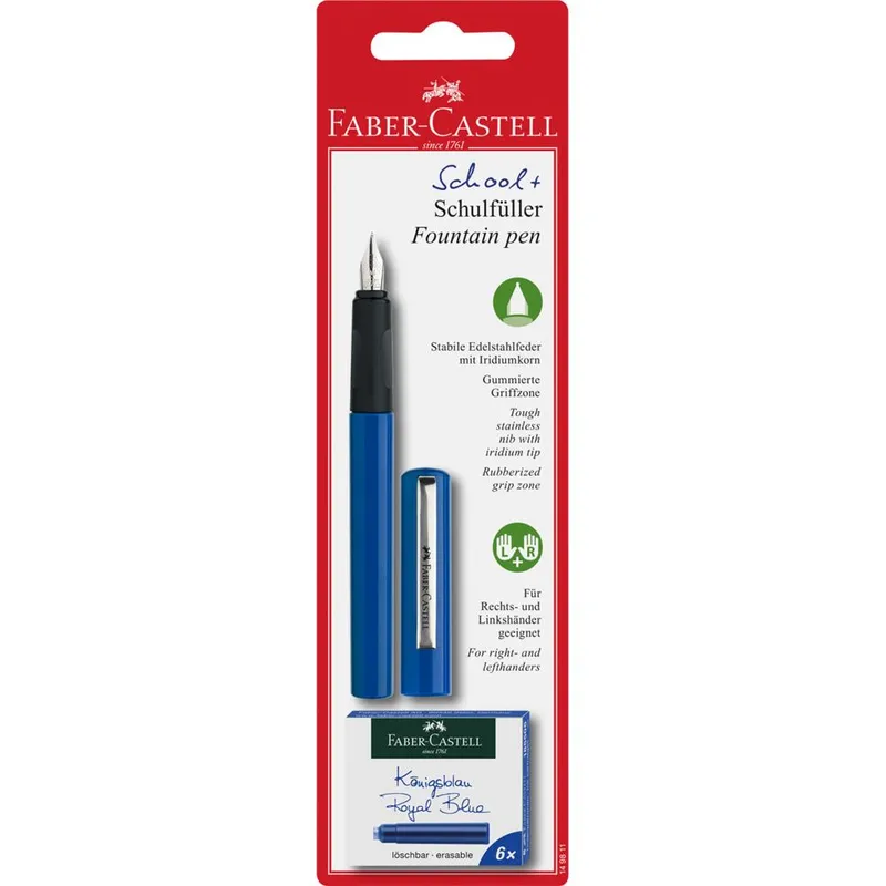 Pióro wieczne Faber-Castell szkolne niebieskie + 6 naboi